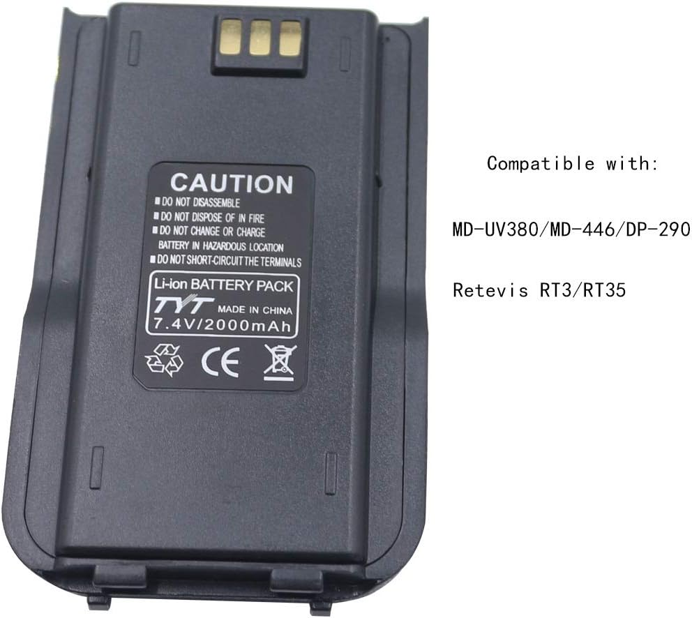 Close-up of TYT MD-380 battery terminals