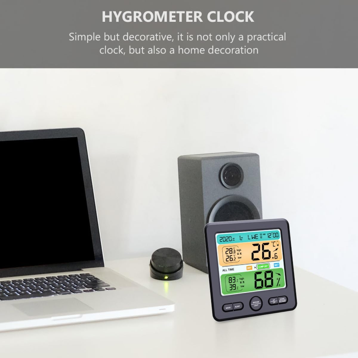 SHINEOFI Electronic Thermohygrometer Clock Wall-Mounted with Large Screen Digital Thermometer Hygrometer for Home Indoor Temperature and Humidity Monitoring