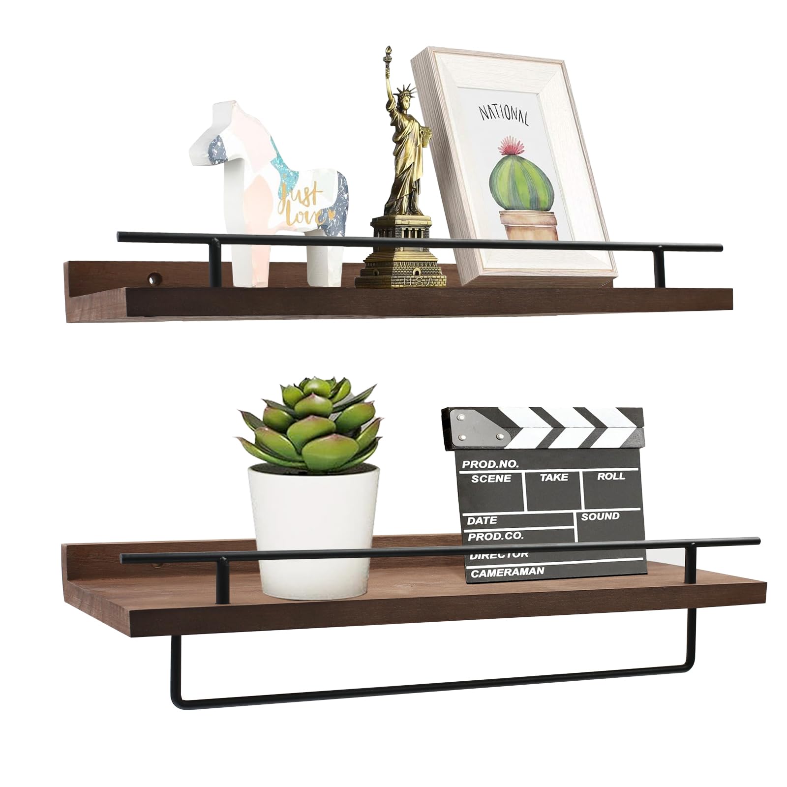 Set 3 Estanterías ( Marrón Claro) Repisas De Madera Mural Para Cocina Baño Y Dormitorio Con 4pcs Gancho Metálicos, Estantes De Baño Con Toallero, Estantes Flotantes De Madera De Paulownia