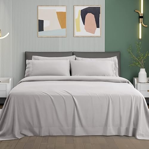 LIANLAM Full Sheet Set - 6 Piece Bed Sheets - Super Soft Brushed Microfiber 1800 Thread Count - Breathable Luxury Sheets Deep Pocket - Wrinkle Free (Grey, Full)