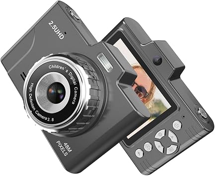 Portable Camera for Kids Compact Camera 1080P 48MP Dual Lens Optical Zoom Support TF Memory Card Mini CCD Camera, Great Gift for Teenage Students, Black