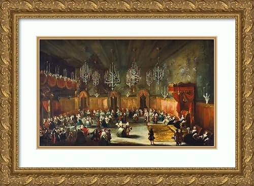 ArtDirect Antonio Stom 18x13 Gold Ornate Frame and Double Matted Museum Art Print Titled: A Ball in Honour of Anna Maria Luisa De’ Medici, Electress Palatine and Daughter of the Grand Duke