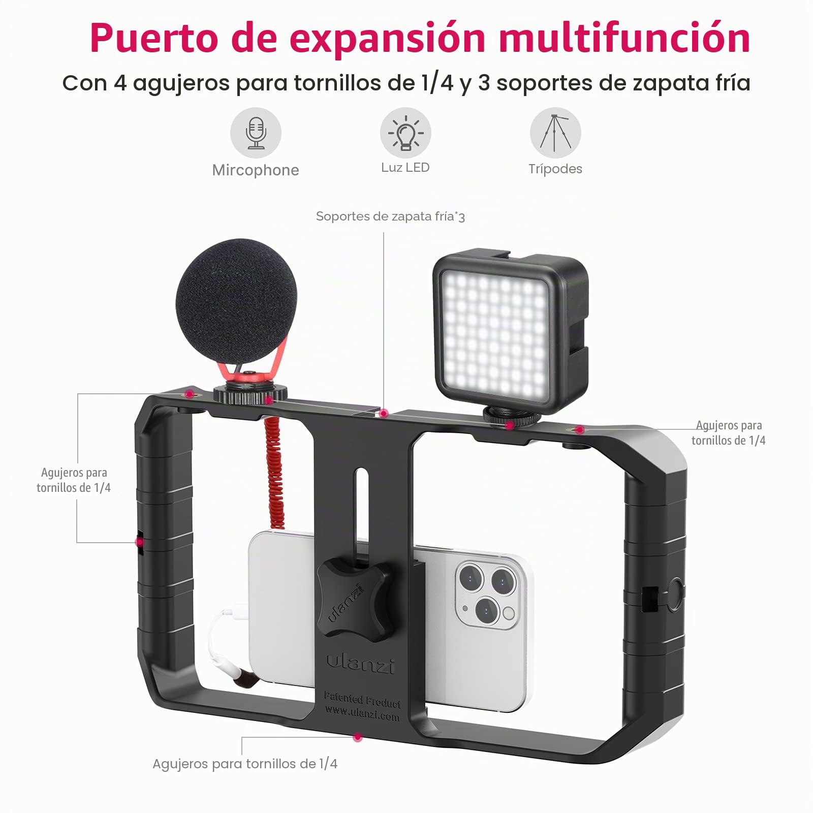 ULANZI U Pro Smartphone Video Rig, Filmmaking Case, Phone Video Stabilizer Grip Stativ Soporte para Videomaker Film-Maker Videographer para iPhone XS XS MAX XR iPhone X 8 Plus Samsung