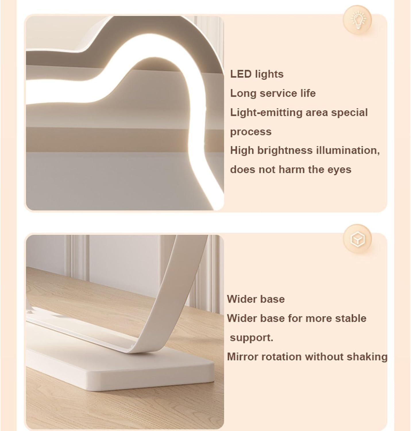 Lighted Vanity Makeup Mirror, Bear Shape Desktop Mirror, 360° Rotation Tabletop Cosmetic Mirror, Light Up Mirror With 3 Color Lighting Modes, Smart Touch Control ( Color : Black , Size : 42X45cm )