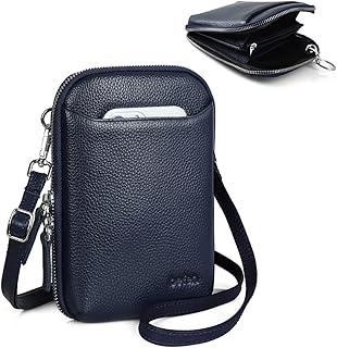 befen Navy Blue Cell Phone Purses Wallet Crossbody for Women, Genuine Leather Phone Bag Zip Around Crossbody Bag - Dark Blue