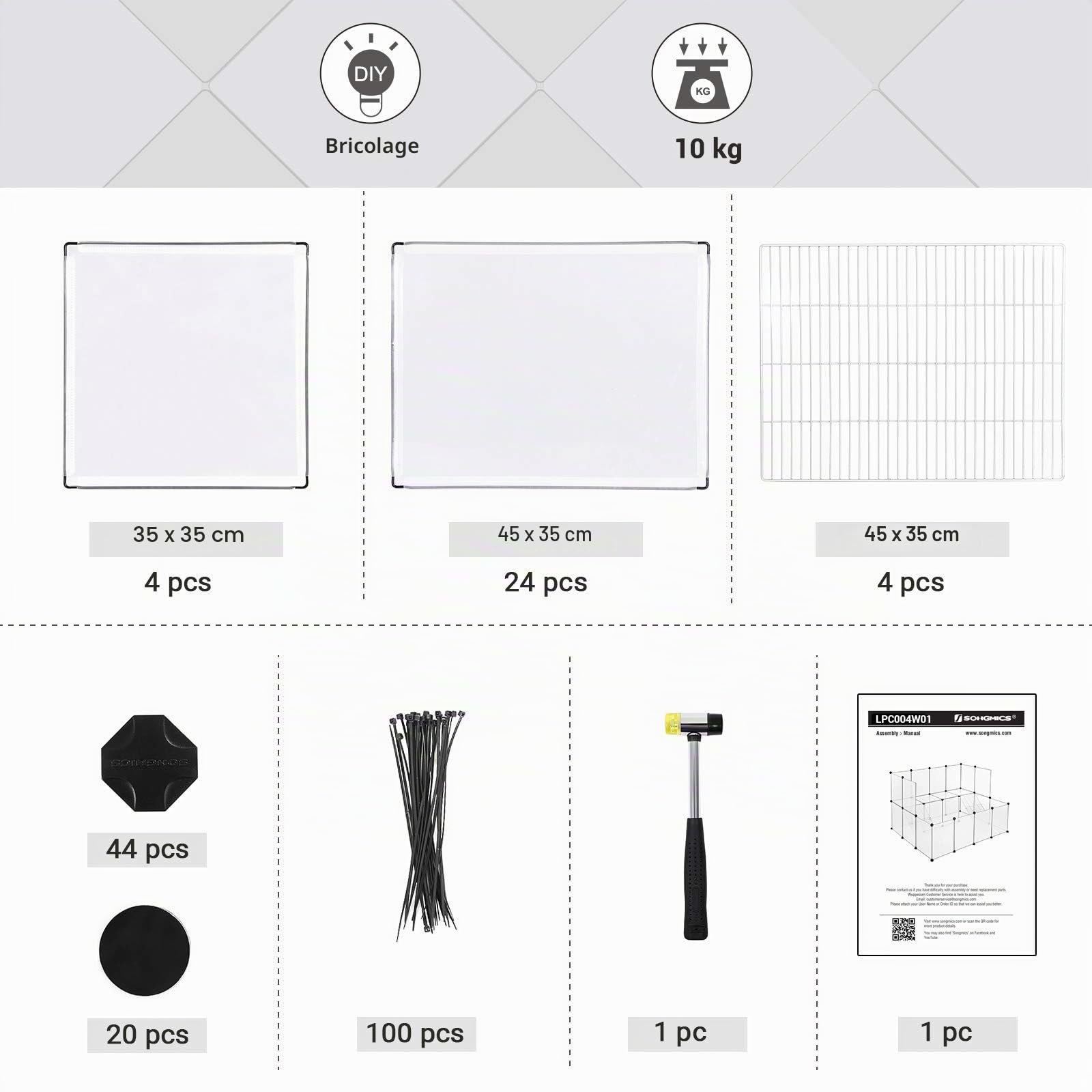 SONGMICS Enclos pour Petit Animal, clôture modulable, Blanc LPC004W01