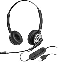 Professional USB Headset with Noise Cancelling Microphone - USB-A Computer Headphones for PC, Laptop, Office & Call Center | Compatible with Dragon Dictation, Webinars, Zoom, Teams