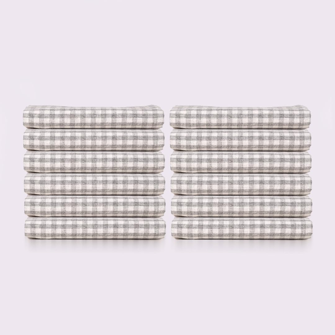 Gingham Kitchen Towels - Dish Towels for Drying Dishes (24" x 16") Vintage & Versatile - Perfect as Kitchen Dish Cloths, Gingham Hand Towels - (12 Pack) (Gray)