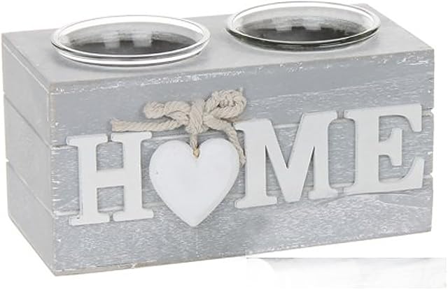 Shabby Chic Grey Provence Heart Double Tealight Holder Home