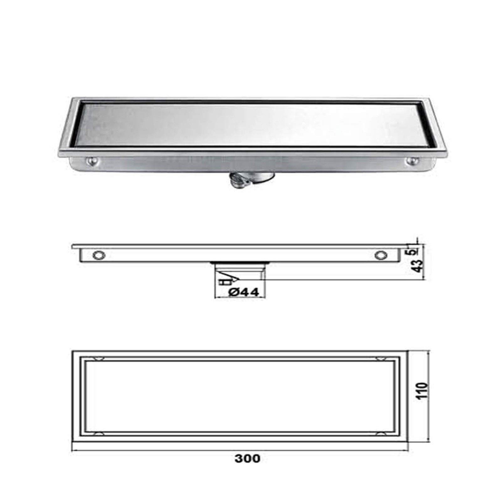Bodenablauf Edelstahl Abnehmbarer Edelstahl Linear Anti-Geruchs-Lange Bodenablauf Badezimmer Invisible Dusche, poliert(30cm)