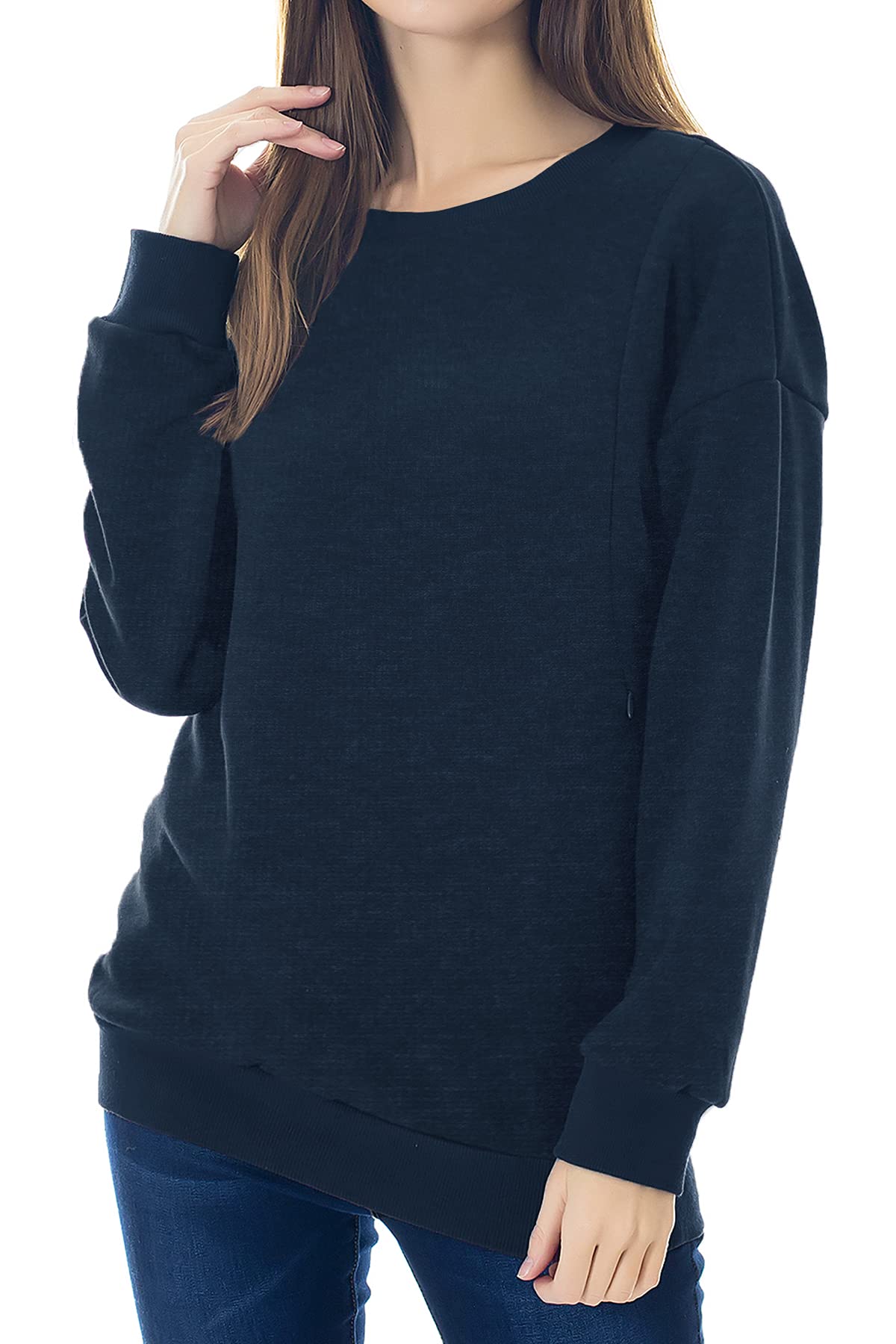 Smallshow Sweat-Shirt d'allaitement Toison, Manches Longues, Pull-Over d'allaitement Maternel Tops