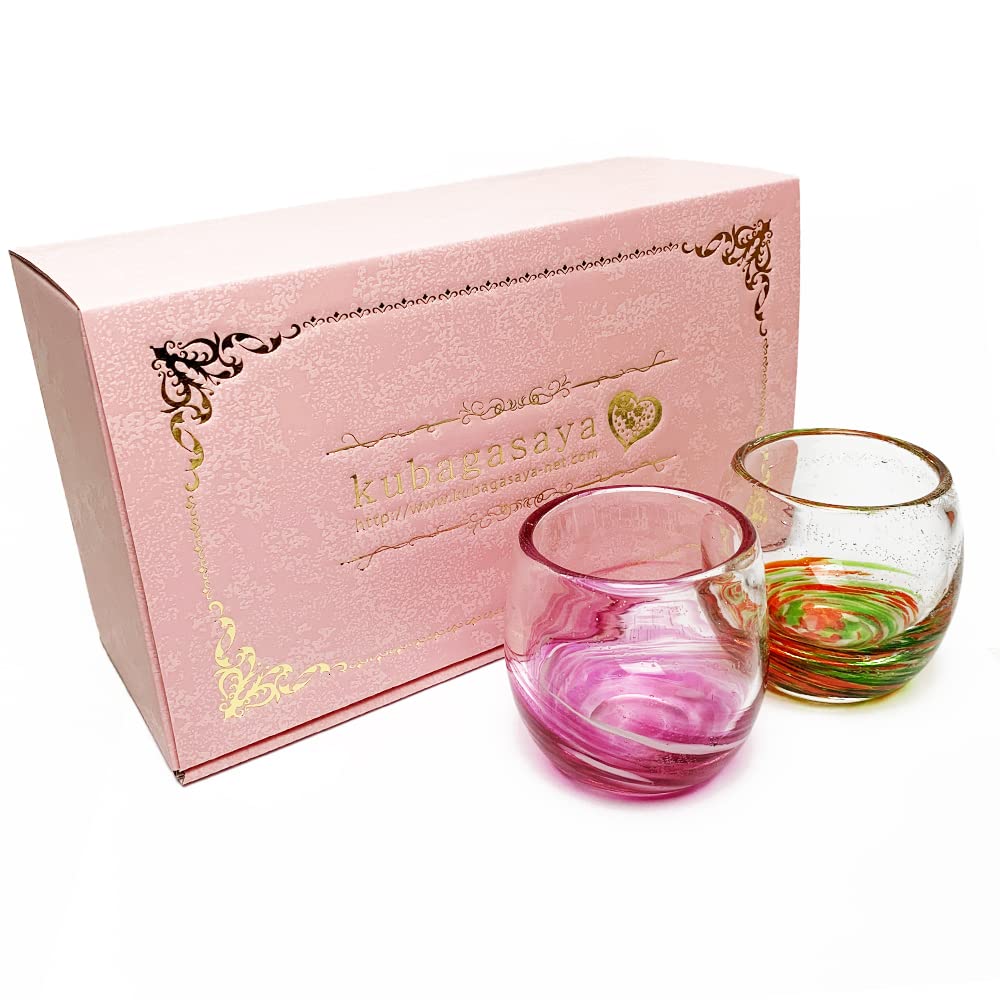 [kubagasaya] Kubagasaya Ryukyu Glass, Pair Glass, Firefly Stone, Firefly, Love & Star Talglass, 2 Piece Pair Set, Gift Box Included (Gold Red x Orange) : Home & Kitchen