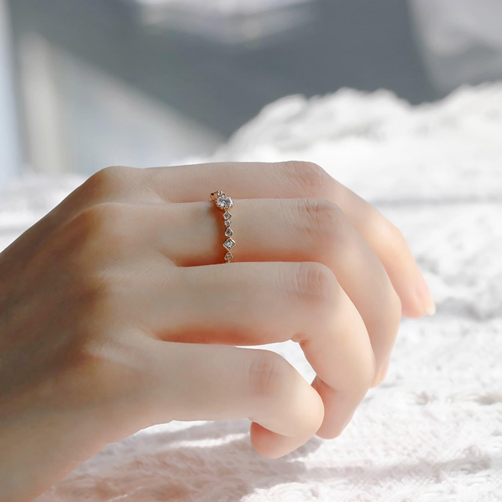 Anillo de amistad Au 375/585/750, oro amarillo Moissanite filigrana Petite