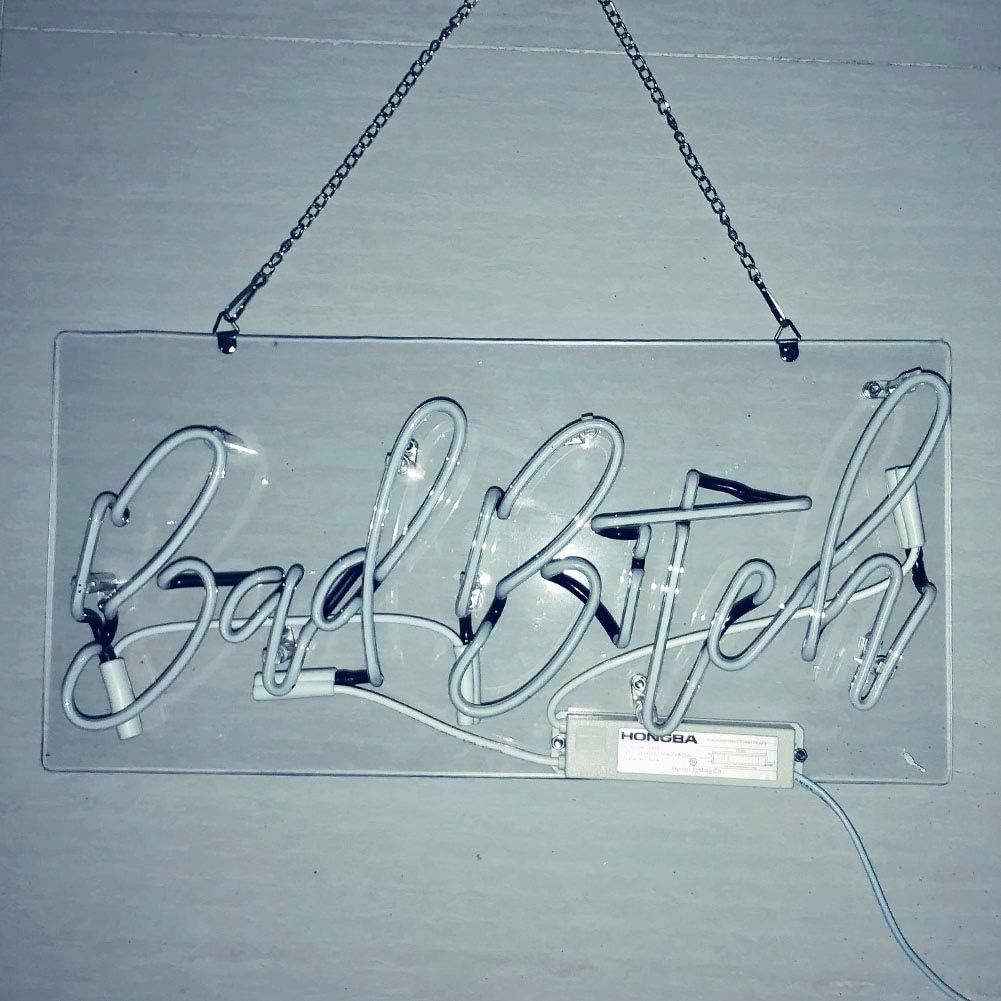 LiQi ™ ' Bad Bitch ' Real Glass Handmade Neon Wall Signs for Home Decor Wall Light Room Decor Home Bedroom Girls Pub Hotel Beach Cocktail Recreational Game Room （19" x 9"）