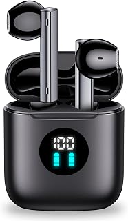 Wireless Earbuds Bluetooth Headphones 40Hrs Playtime Ear Buds with Digital Display Charging Case Microphone Immersive Stereo Audio Headset IPX7 Waterproof Sports Earphones for iOS Android Laptop Black