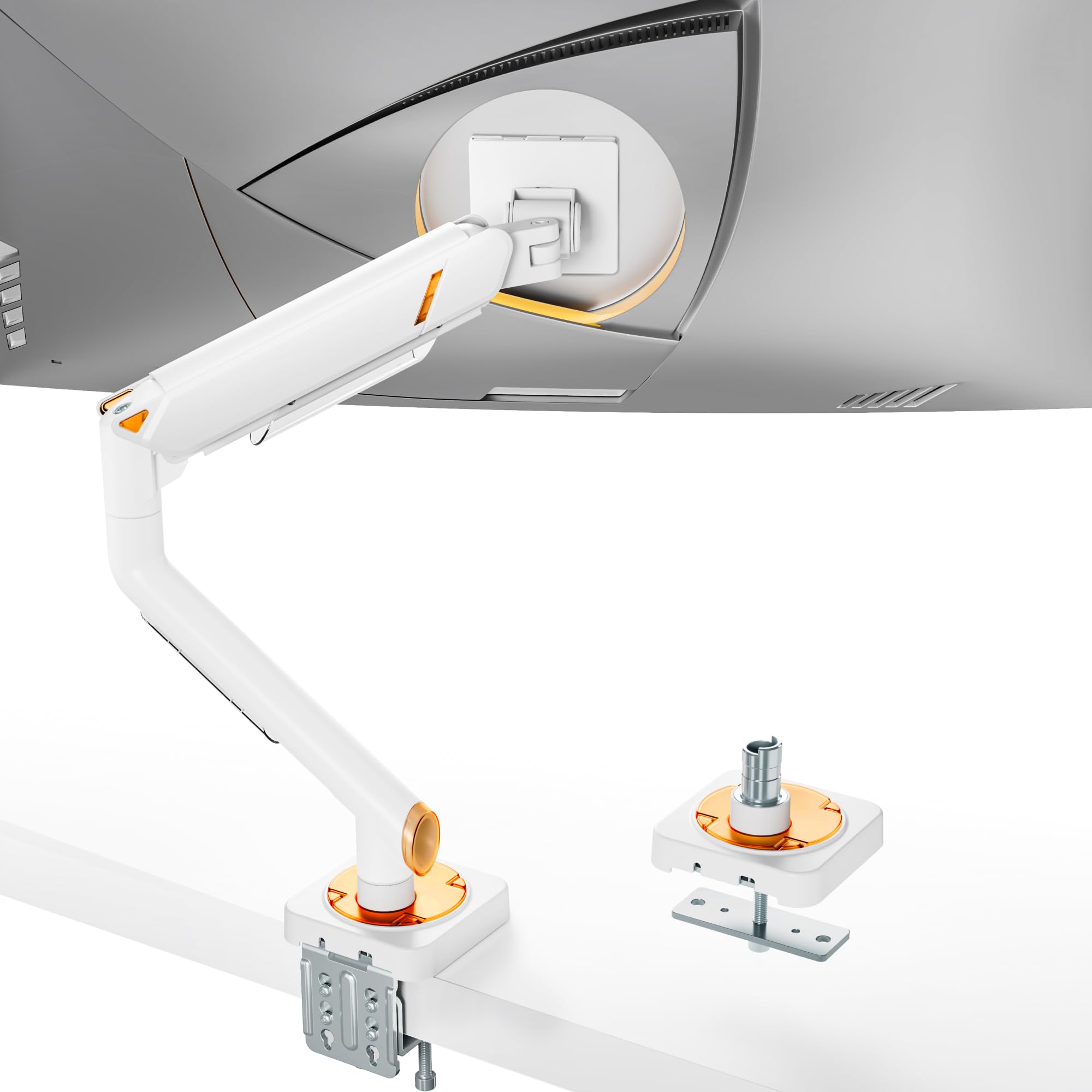 ARES WING Supporto per monitor piatto da 17"-49",Bianco | Braccio per monitor con molla a gas, supporto regolabile per schermi fino a 20 kg, attacco VESA 75/100 mm