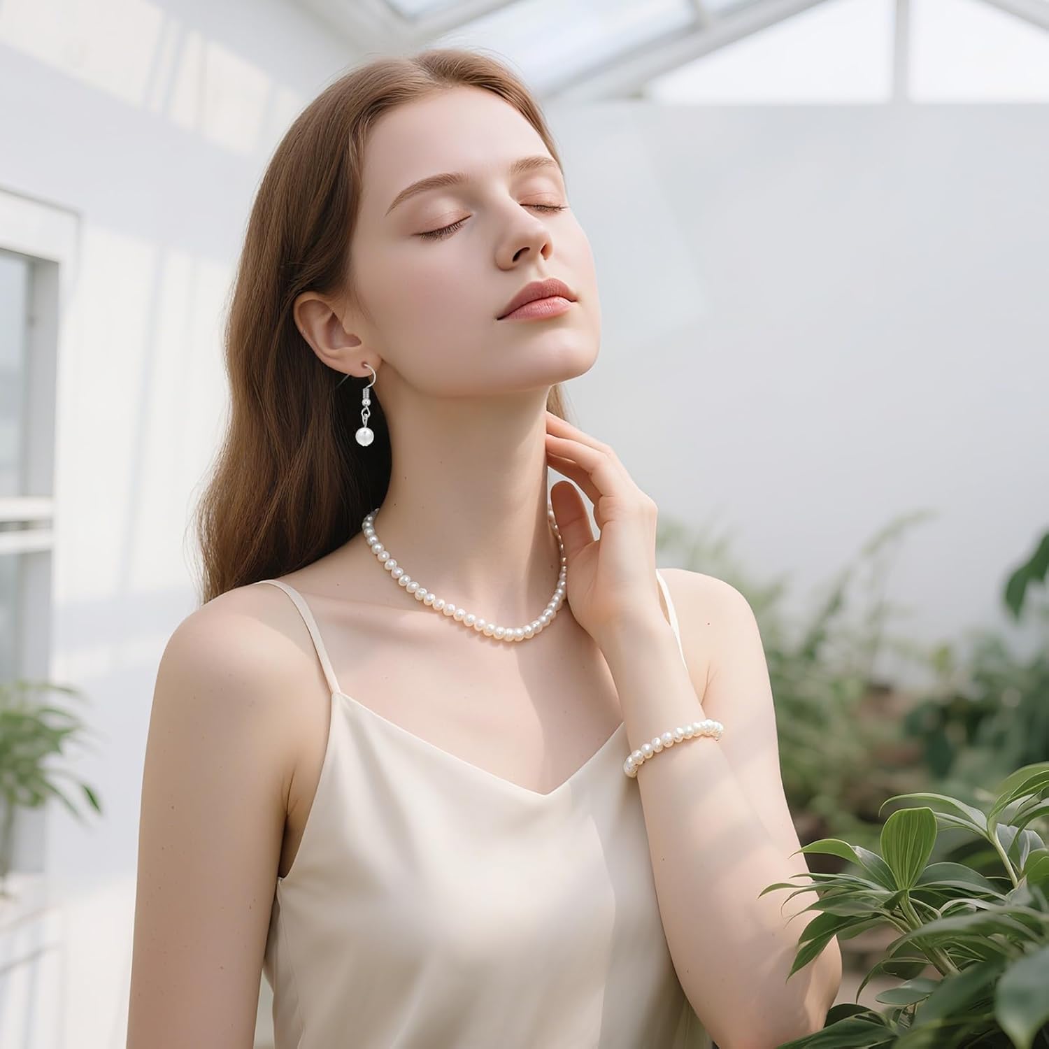 TIESOME Pearl Necklace Bracelet Earrings Set, Faux Pearl Jewelry Set Necklaces for Women White Costume Jewelry Accessories for Women Wedding Birthday Valentine Gifts(6mm) - Image 3