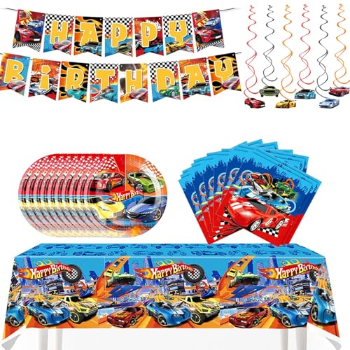 Ho_t Whel Birthday Decorations 52Pcs Ho_t Whel Party Decorations Monster Truck Party Supplies Cars Birthday Decorations Ho_t Whel Decorations for Children's Birthday Party