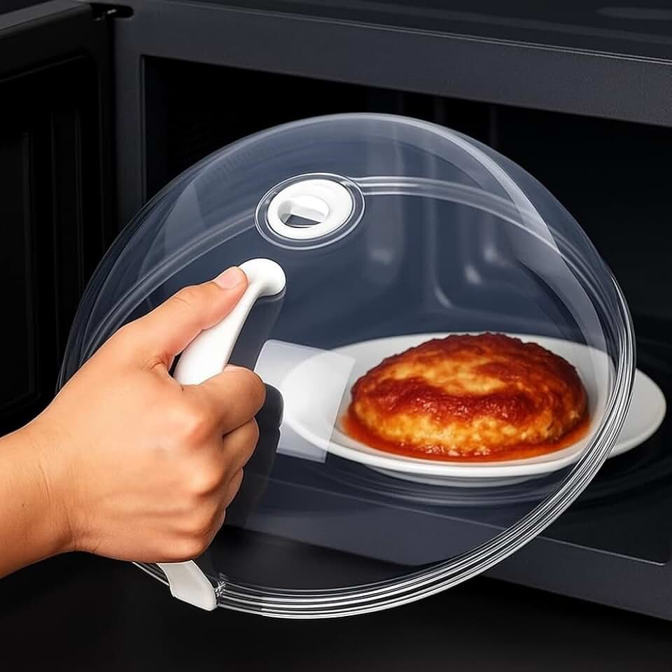Tampa para Microondas com Válvula de Vapor, Alça Antitérmica, Plástico BPA Free, Resistente a Altas Temperaturas, Transparente – Tampa Protetora para Aquecer Alimentos | Premium MyBrins