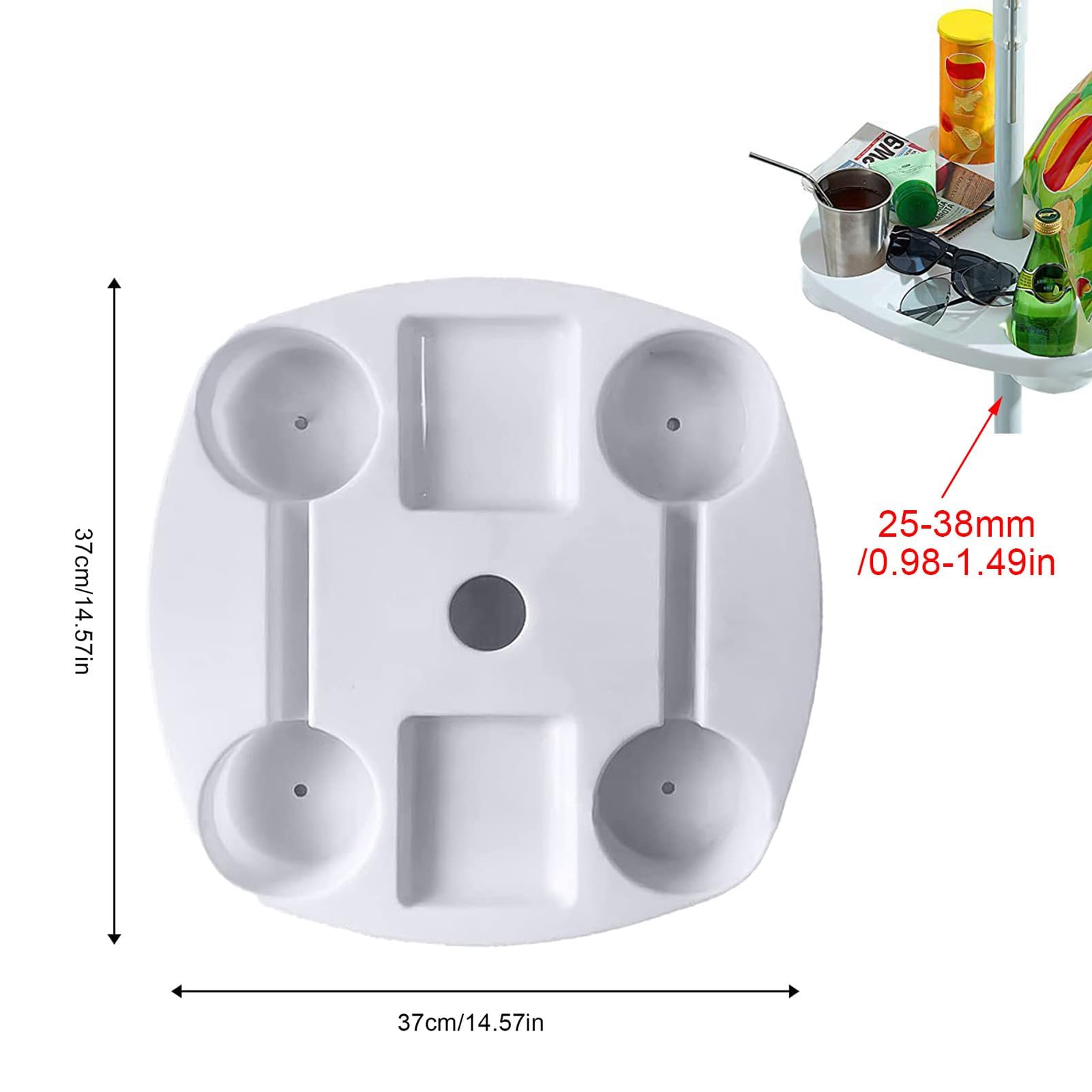Mesa de sombrilla de playa con soporte extraíble de 14.5 pulgadas, soporte multiusos para tazas, bandeja de alimentos, base de montaje estable, accesorio al aire libre para picnics y camping