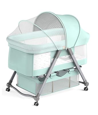 House of Quirk Cradle Crib Baby Rack, Foldable, No Assembly Required, Comes With Casters, Convenient Storage, Adjustable