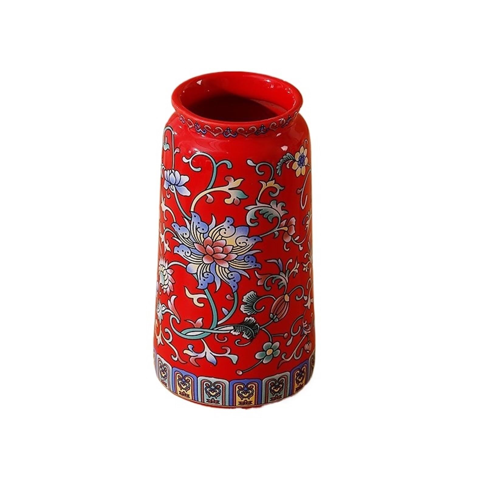 Geometric Vases Small Ceramic Vase For Handmade Elegant Vintage Painting Enamel Glazed Porcelain Decorative Vases For Office Home(Red-D)