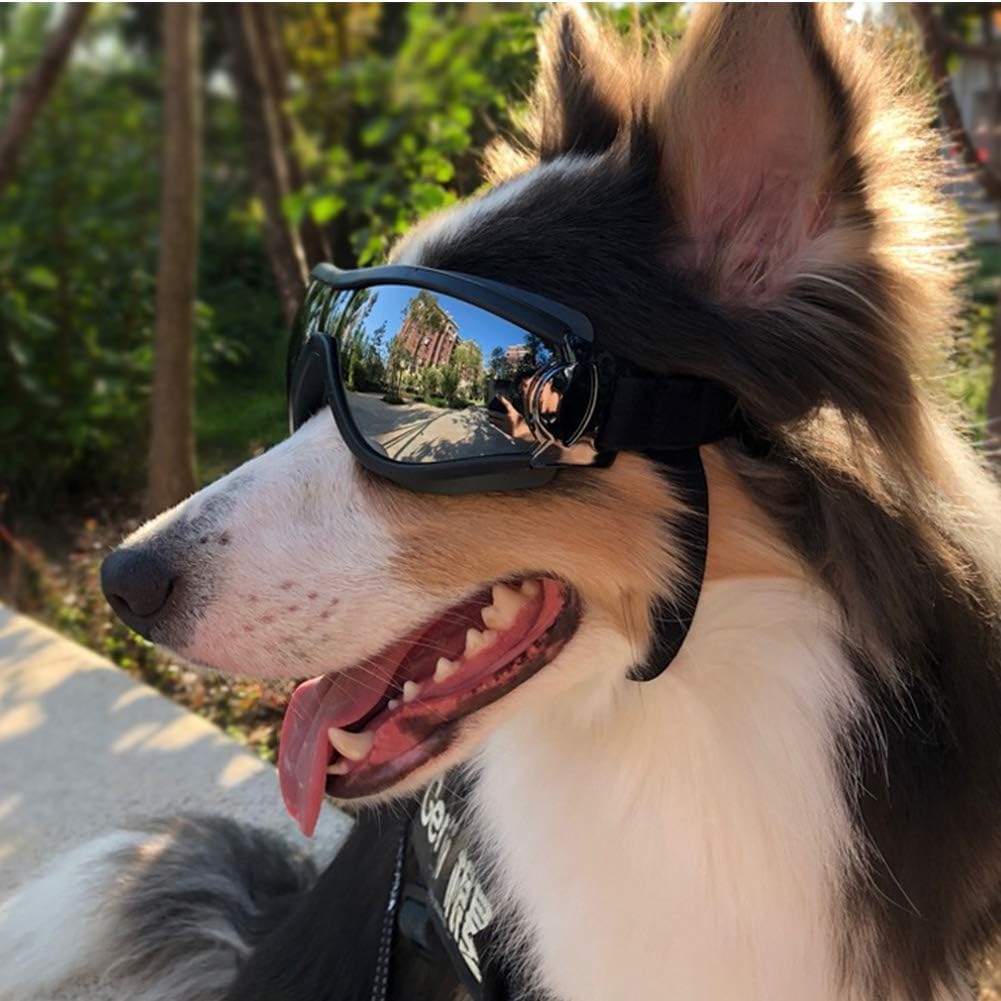 Dog Sunglasses Large Breed Dog Goggles Adjustable Strap Snow-Proof Waterproof Doggles UV Prevent Clear Lens for Sensitive Dog Eyes Protection for Medium to Large Dog