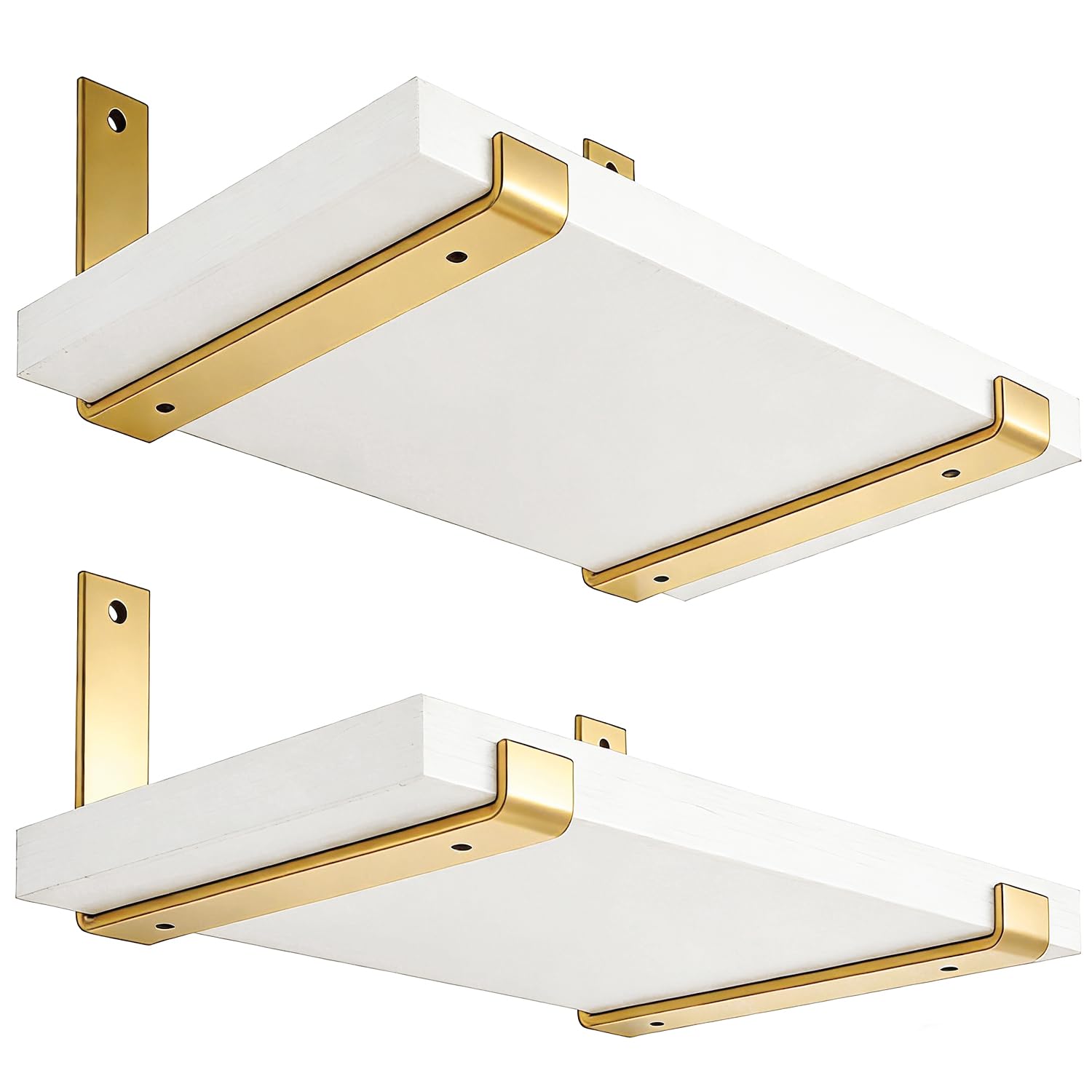 Shelf Brackets 12 Inch 4PCS Heavy Duty Gold Wall Bracket with Lip for Floating Shelves Rustic Iron Metal Shelf Bracket for DIY Open Shelving Hardware Included