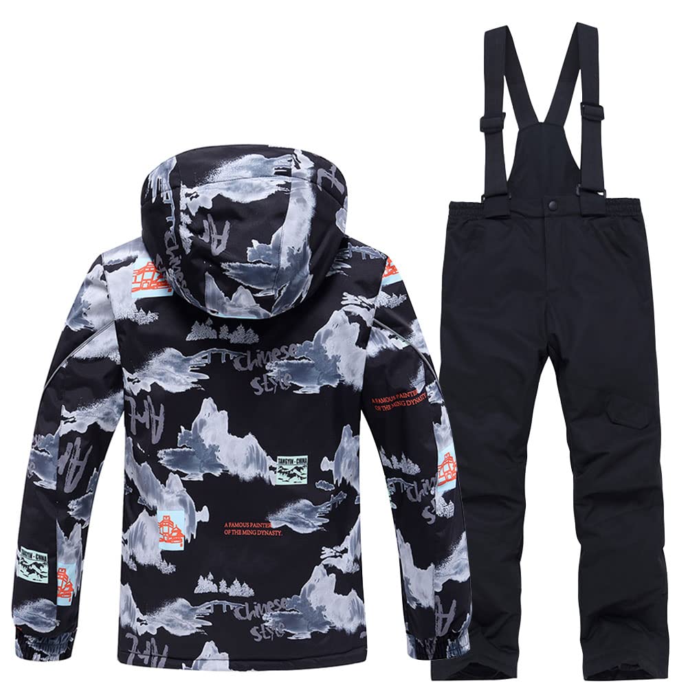 Unisex Kinder Skianzug mit Kapuze Schneeanzug Mädchen Jungen Funktionsanzug 2 teilig Schneejacke + Schneehose Wasserdicht Verdickte