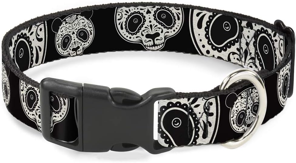 Buckle-Down 13-18" Panda Bear Sugar Skull Black/White Plastic Clip Collar, Wide Small