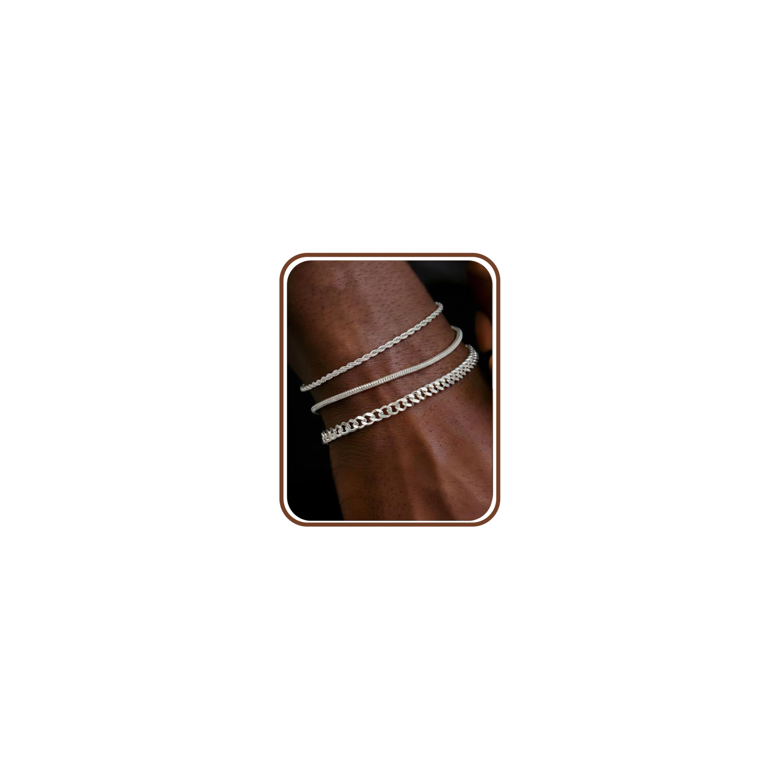 Chriscoco 3Pcs Pulsera Hombre de Plata De Ley 925 Pulsera Cuban Link Serpiente Torsión Box Pulseras Plata Hombre Regalo Novio Papá Esposo Hijo 19/21CM