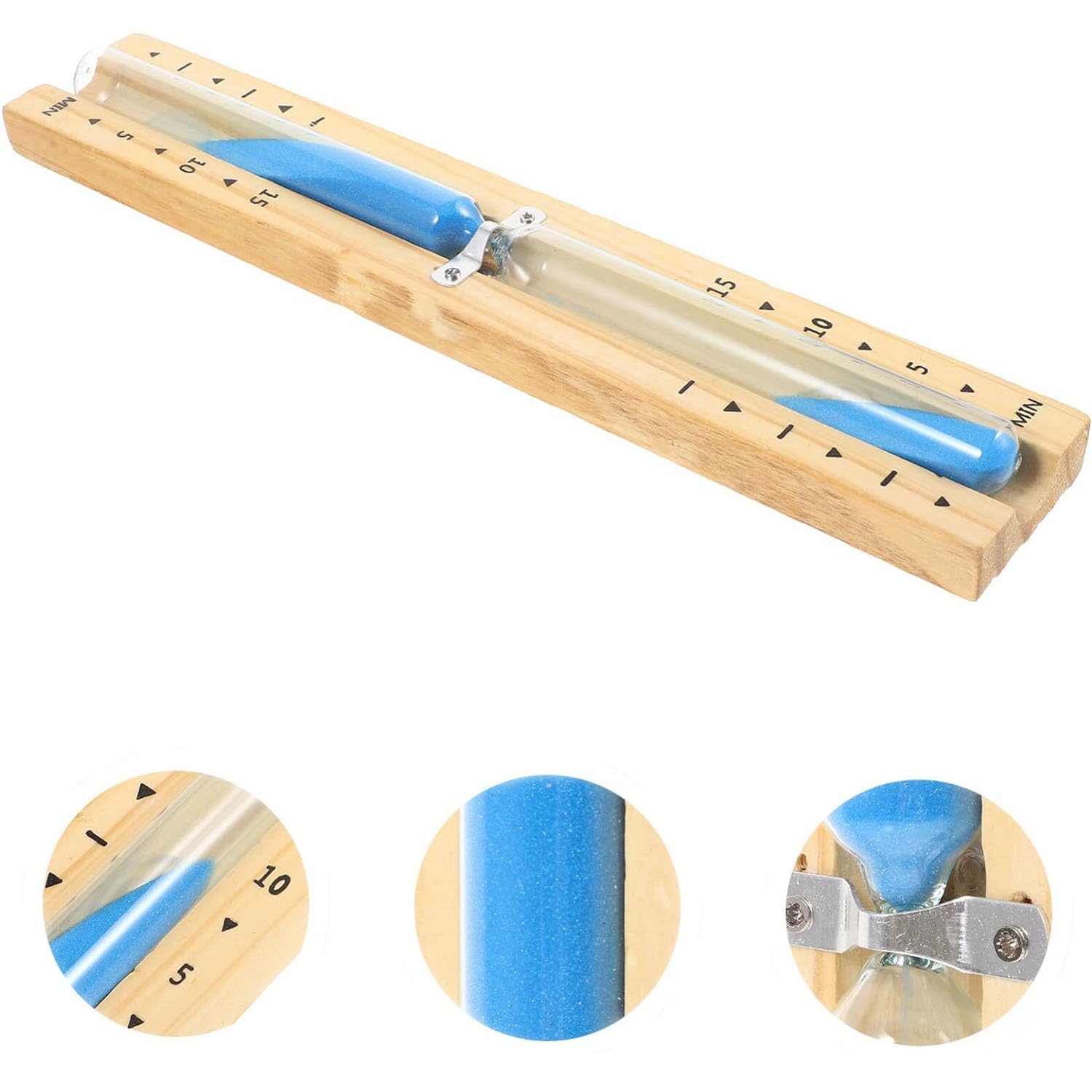 Reloj de arena para sauna, 15 minutos con arena azul, reloj de madera resistente al calor para girar + 2 tornillos de acero inoxidable – Accesorios para sauna