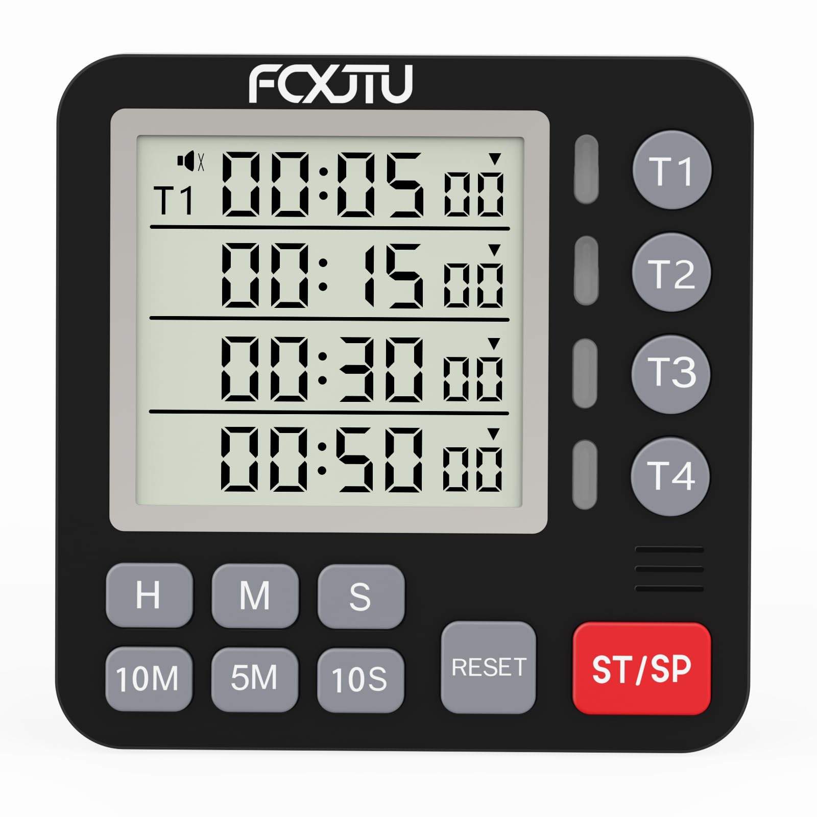 FCXJTU Digital Dual Kitchen Timer, 4-Channel Magnetic Countdown Timer for Cooking, On/Off, Large Display Multi Food Loud Alarm Silent for Classroom Seniors Battery Included (Black)