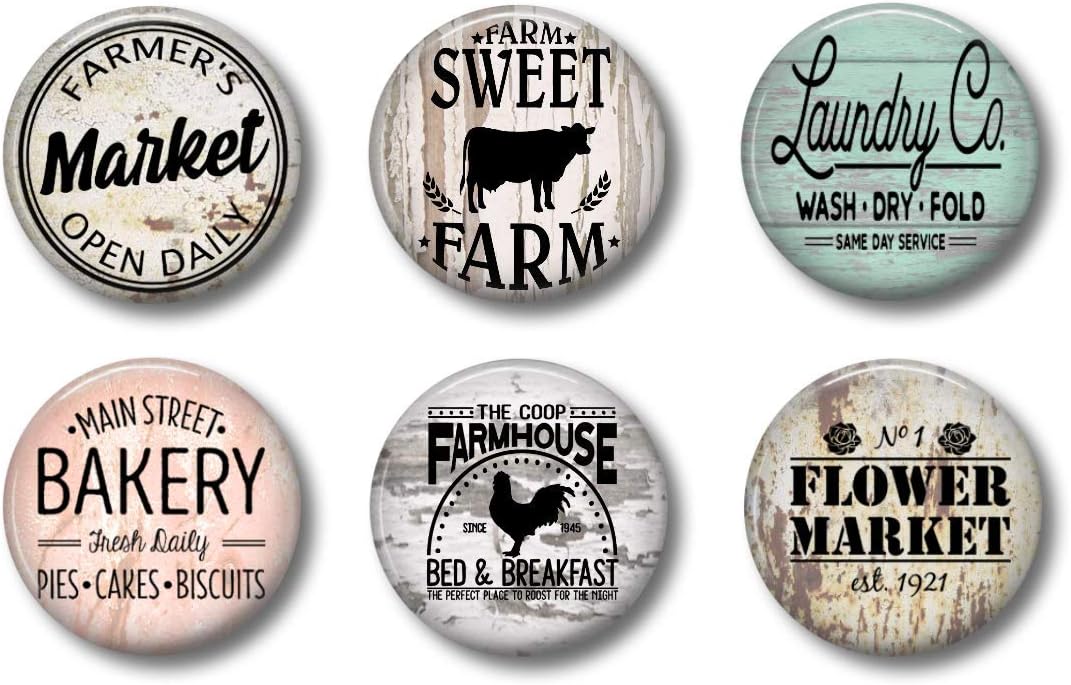 FARMHOUSE MAGNETS - Set of 6 - Fridge Magnets - Cute Whiteboard Magnets For Home School or Office (Farmhouse Set 1)