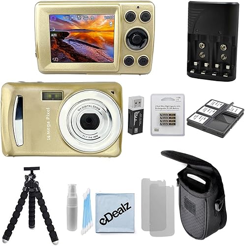 Kit de vlogging para cámara de entrada de 16 megapíxeles con trípode flexible, lector de tarjetas SD, 4 pilas AAA y cargador, soporte para tarjeta