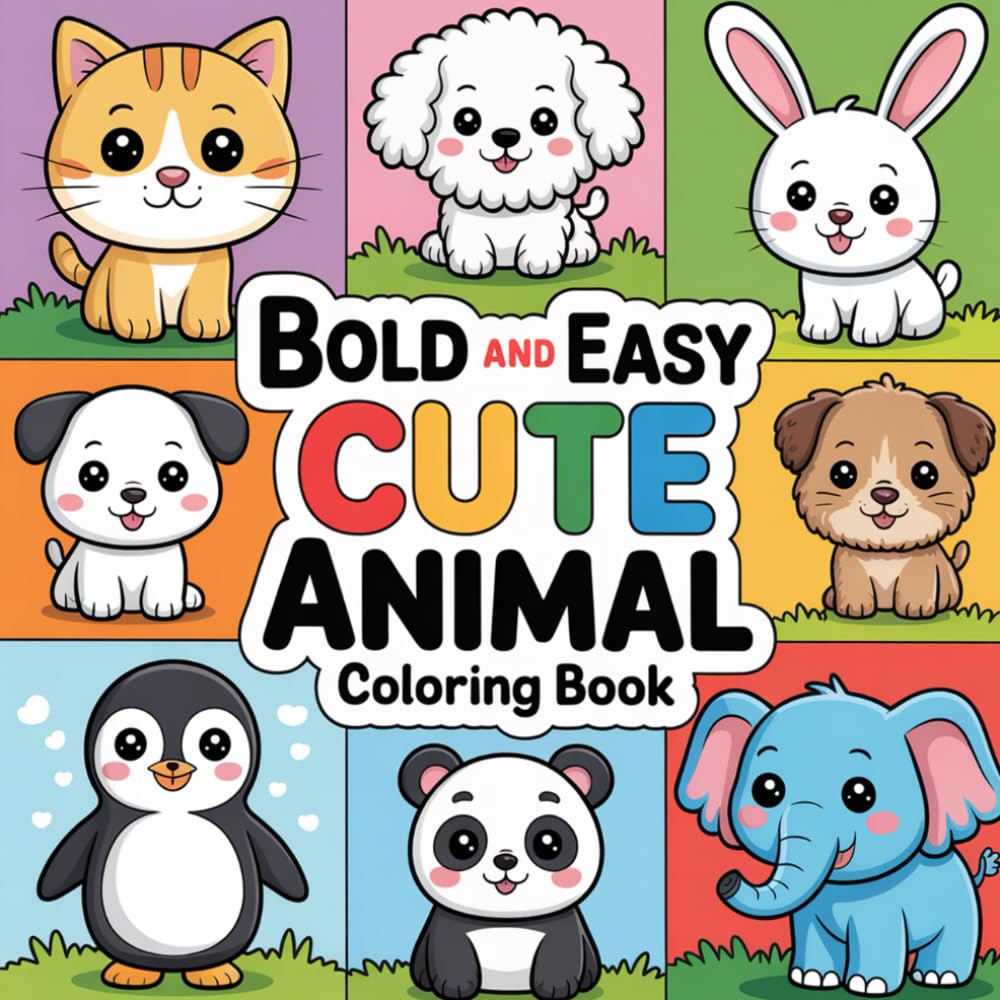 Süße Tiere Malbuch für Kinder ab 3 Jahren: Bold & Easy: Niedliche Kawaii Tiere zum Ausmalen (Katze, Hund, Hase, Panda & mehr)