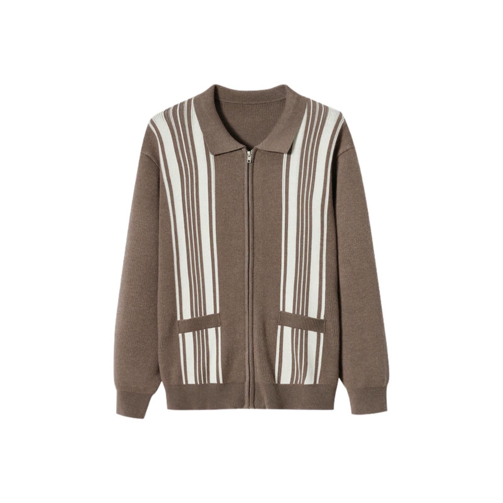 Suéter de punto a rayas para hombre chaqueta cárdigan de moda casual de abrigo 7