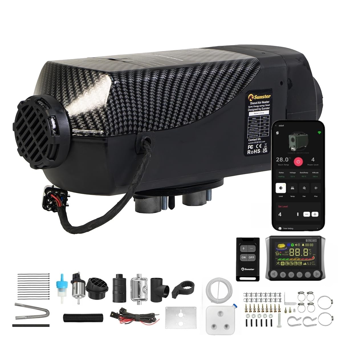 Sunster 8KW Split-Diesel-Lufterhitzer mit WLAN App & Fernbedienung, Leise Ölpumpe Sparsam 10L Tank für Wohnmobil LKW Camper Boot