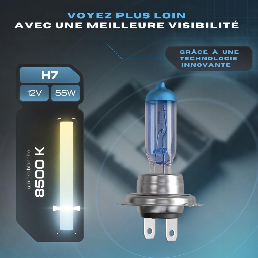 Ampoules Phare H7 12V 20000 Lumen – Blanc 6000K – Pour Hyundai I800 2018–2023 – Visibilité 300 M – Installation Plug & Play - 4