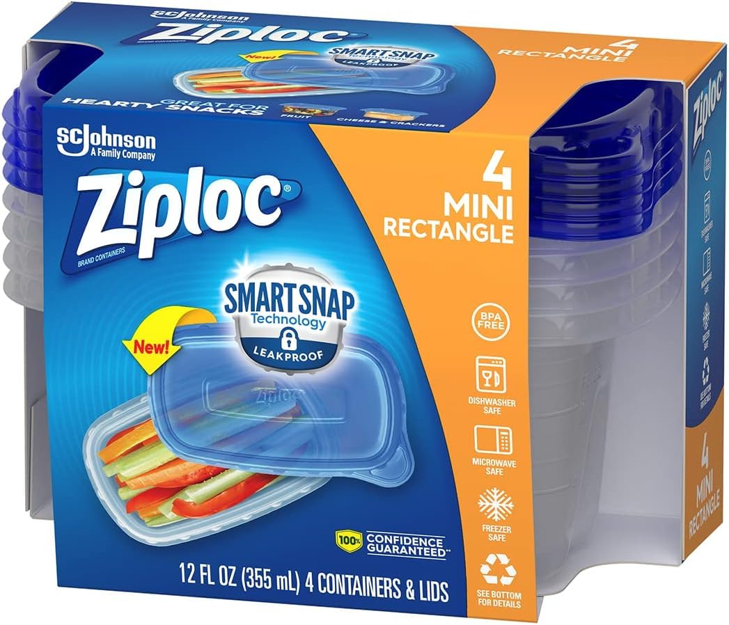 Amazon.com: Ziploc Container, Medium Rectangle, 1.5 Cups, 4 Count