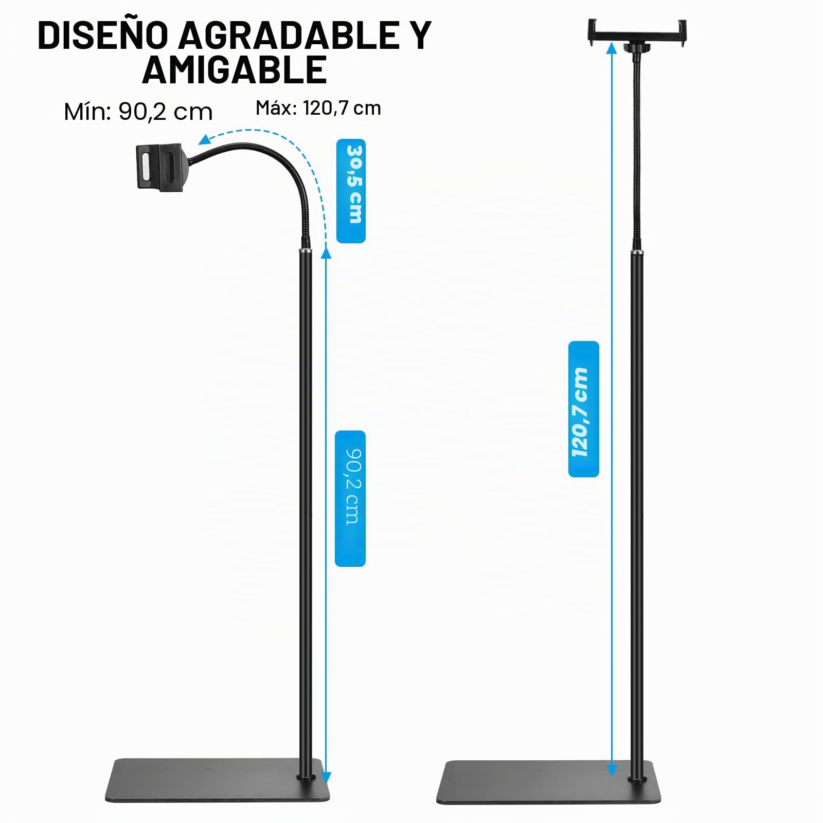 Soporte de suelo para tablet con doble base de peso, soporte de metal giratorio de 360 grados con soporte flexible de cuello de cisne para iPad Mini Air Pro, todos los teléfonos celulares, iPhone y