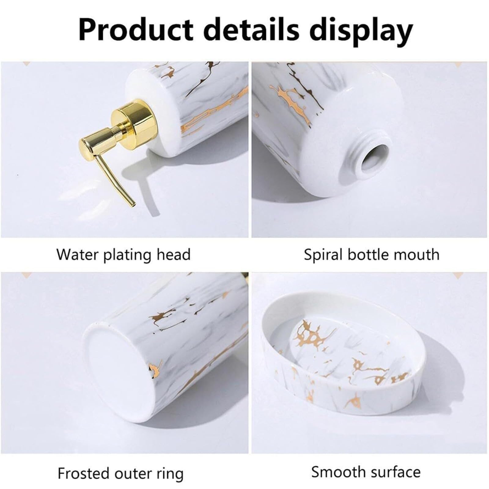 Set di accessori per il bagno Mobiletto in ceramica effetto marmo a 4 pezzi con dispenser di sapone, bicchiere e decorazione costiera Arredamento per gli affittuari
