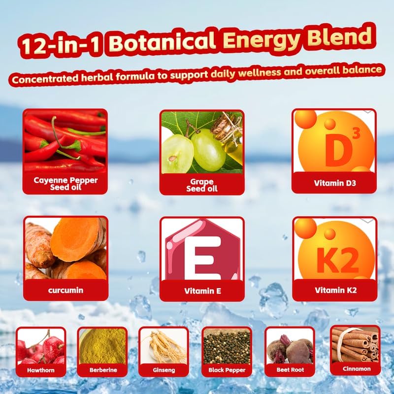 Miniatura 4 de Suplemento de cápsulas blandas de pimienta de cayena, apoya la salud de las venas de las piernas, el corazón y los vasos sanguíneos, con vitamina E