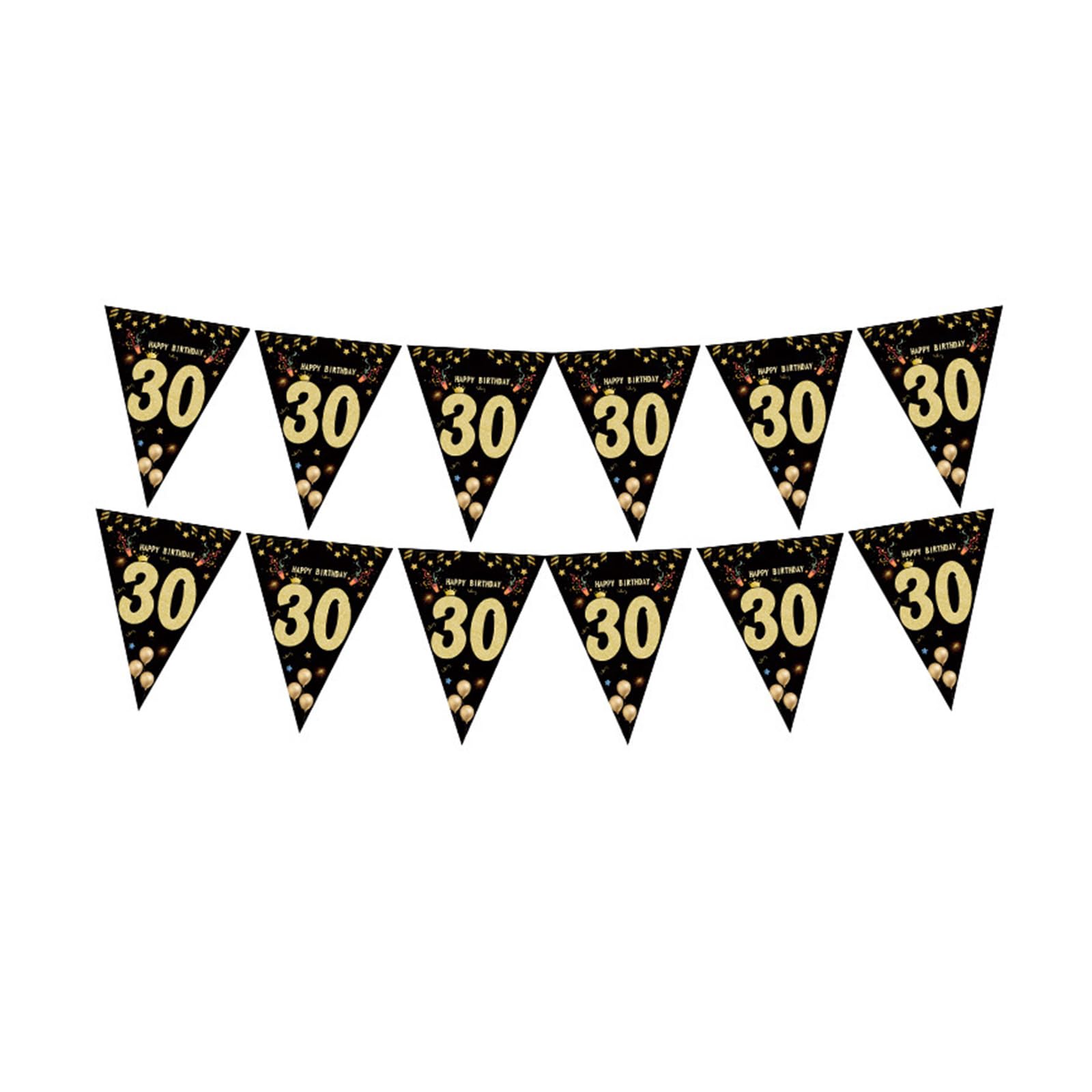 XuQiZZpp Party Bunting Hanging Decoration Black Gold Triangular Pennant Ornament Birthday Photography Props for Adult Stylish Party Supplies