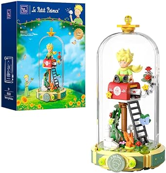 PANTASY Le Petit Prince Rose Mailbox Building Block Set, Creative DIY Flower Display with Rotating Globe Dome, Collectible Model Kit for Adults and Kids, Gift Idea for Le Petit Prince Fans