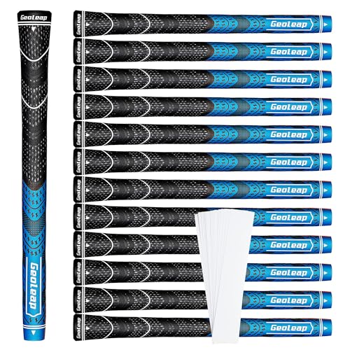 Geoleap Golf Grips Set of 13- Grips with Tapes and Grips with All Repair Kits for Choice,Hybrid Golf Club Grips All Weather Contral, High Feedback & Traction Golf Grips for Men and Women. (Blue(Grips with Tapes), Jumbo)