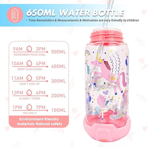 Miniatura 5 de Botella de agua para niños con popote, para la escuela, niños y niñas, botella de agua potable de 22 onzas sin BPA, apertura de un solo clic, tapa