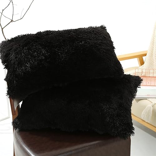 Miniatura 10 de Tenghe Juego de 2 fundas de almohada de felpa sólida estándarQueen, súper suaves y esponjosas de piel sintética lanuda fundas de almohada