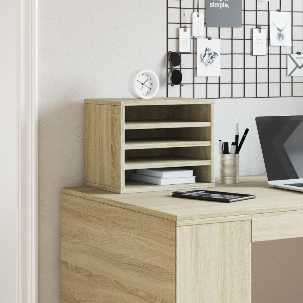 Organizador de escritorio de madera de roble Sonoma, 36 x 26 x 29,5 cm, con compartimentos para archivar carpetas, documentos y bolígrafos para oficina, oficina en casa y escuela, ahorra
