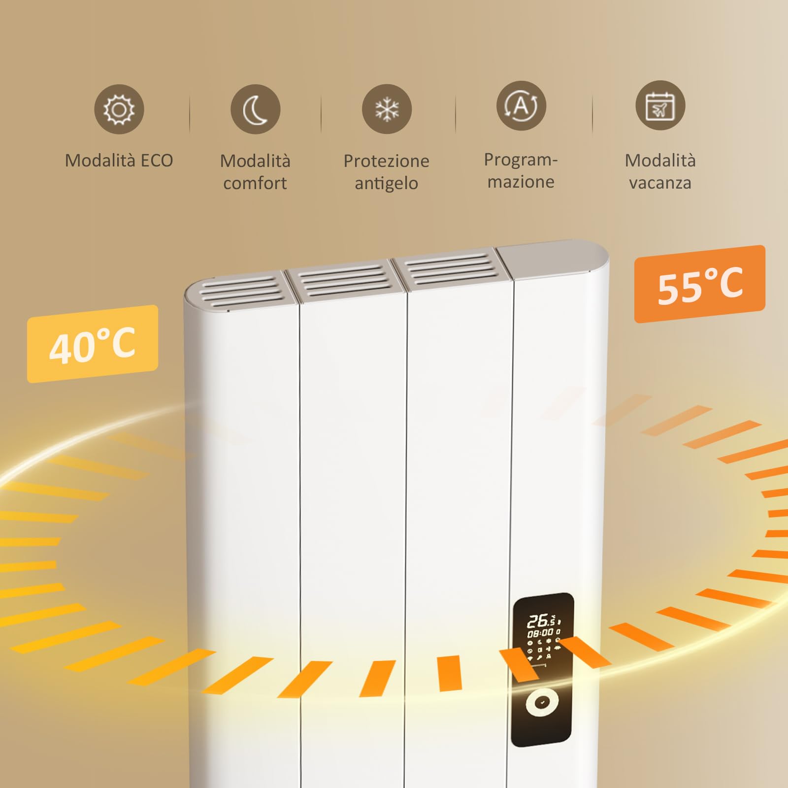 EMKE Termoconvettore Elettrico da Parete 1000W, Bianco, Display LCD | Riscaldamento Supplementare con Controllo WiFi tramite APP, Basso Consumo Energetico